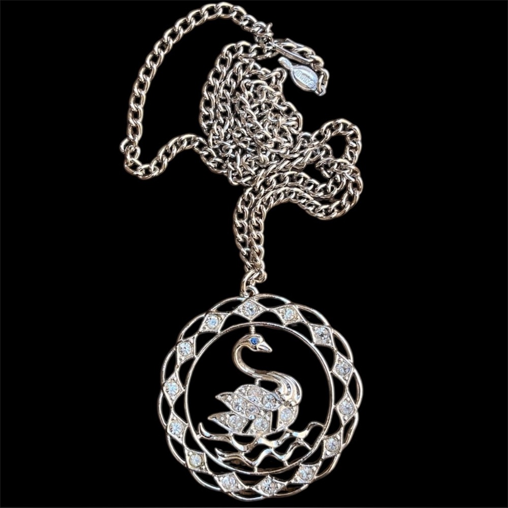 Vintage Sarah Coventry Swan Rhinestone Pendant Necklace